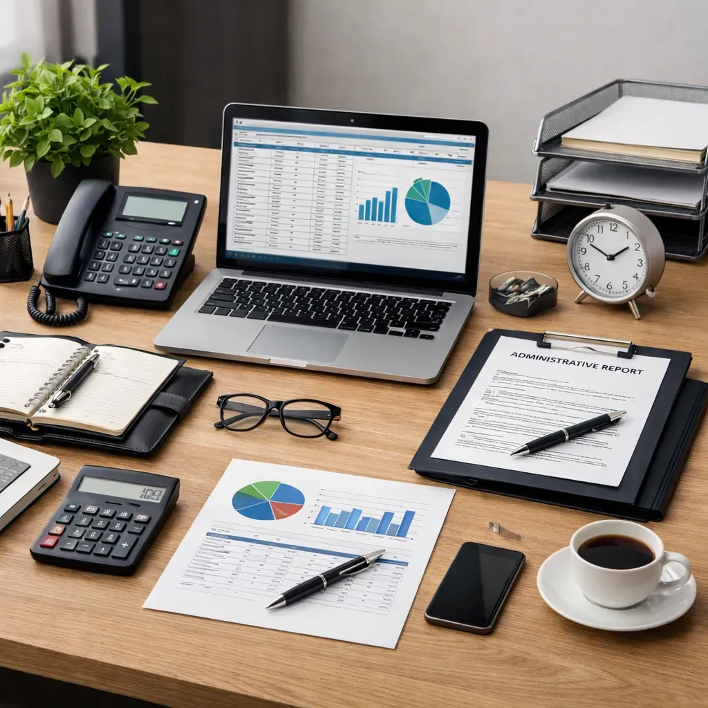 Modern office desk setup representing professional administration