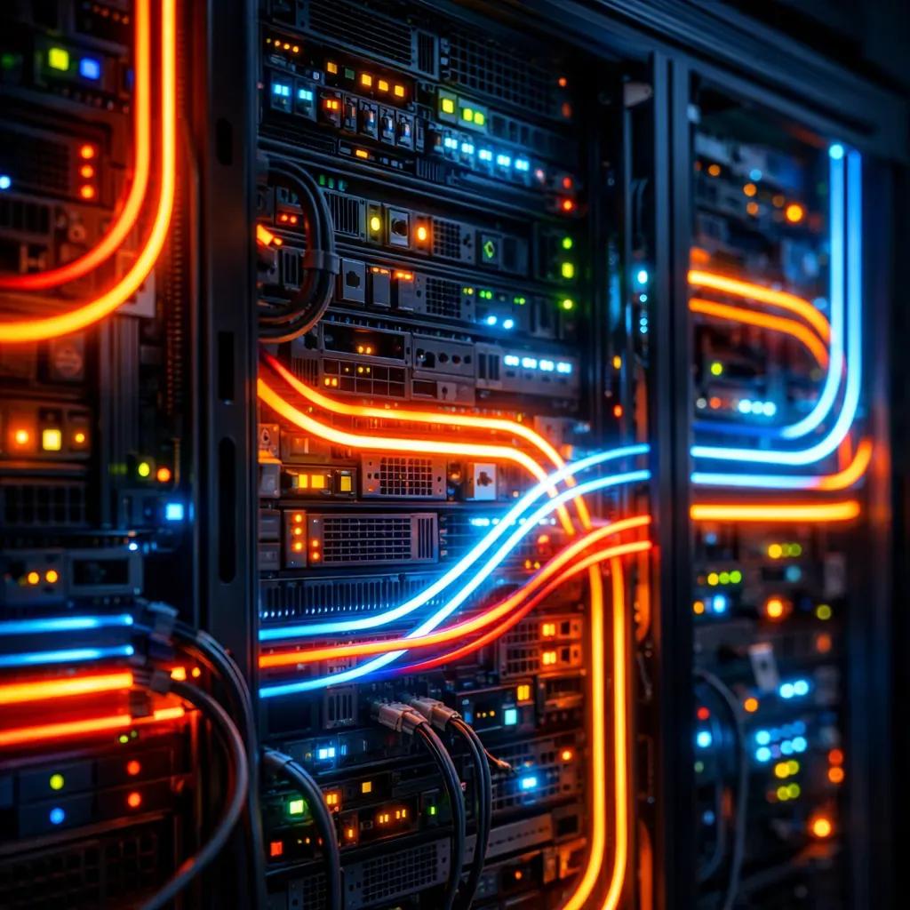 Abstract server neon light pattern representing digital systems