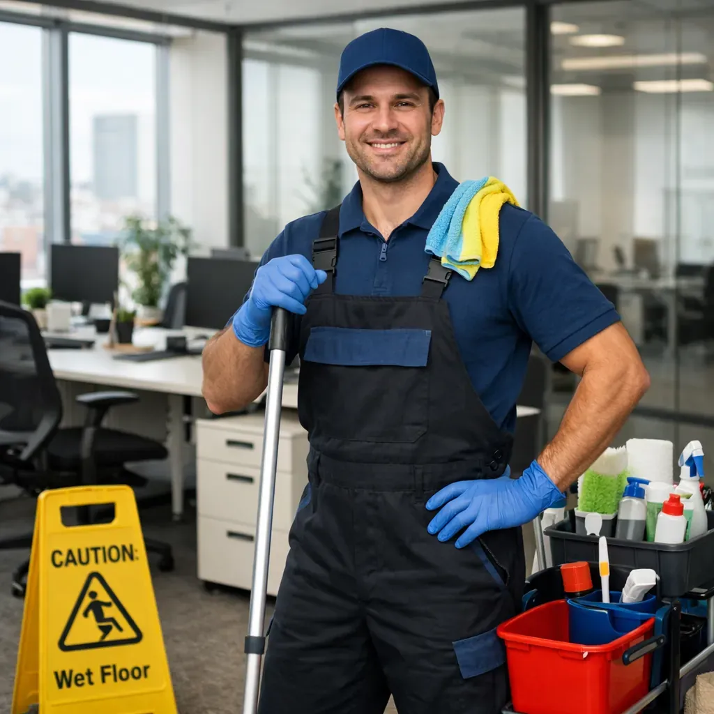 Professional commercial cleaning specialist in modern office