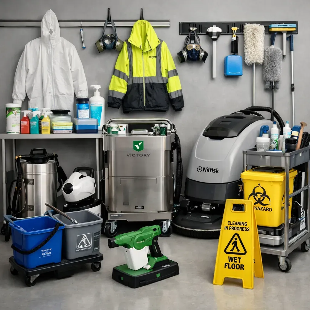 Professional sanitation equipment organized cleanly