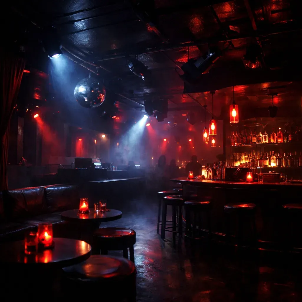Dark atmospheric nightclub interior