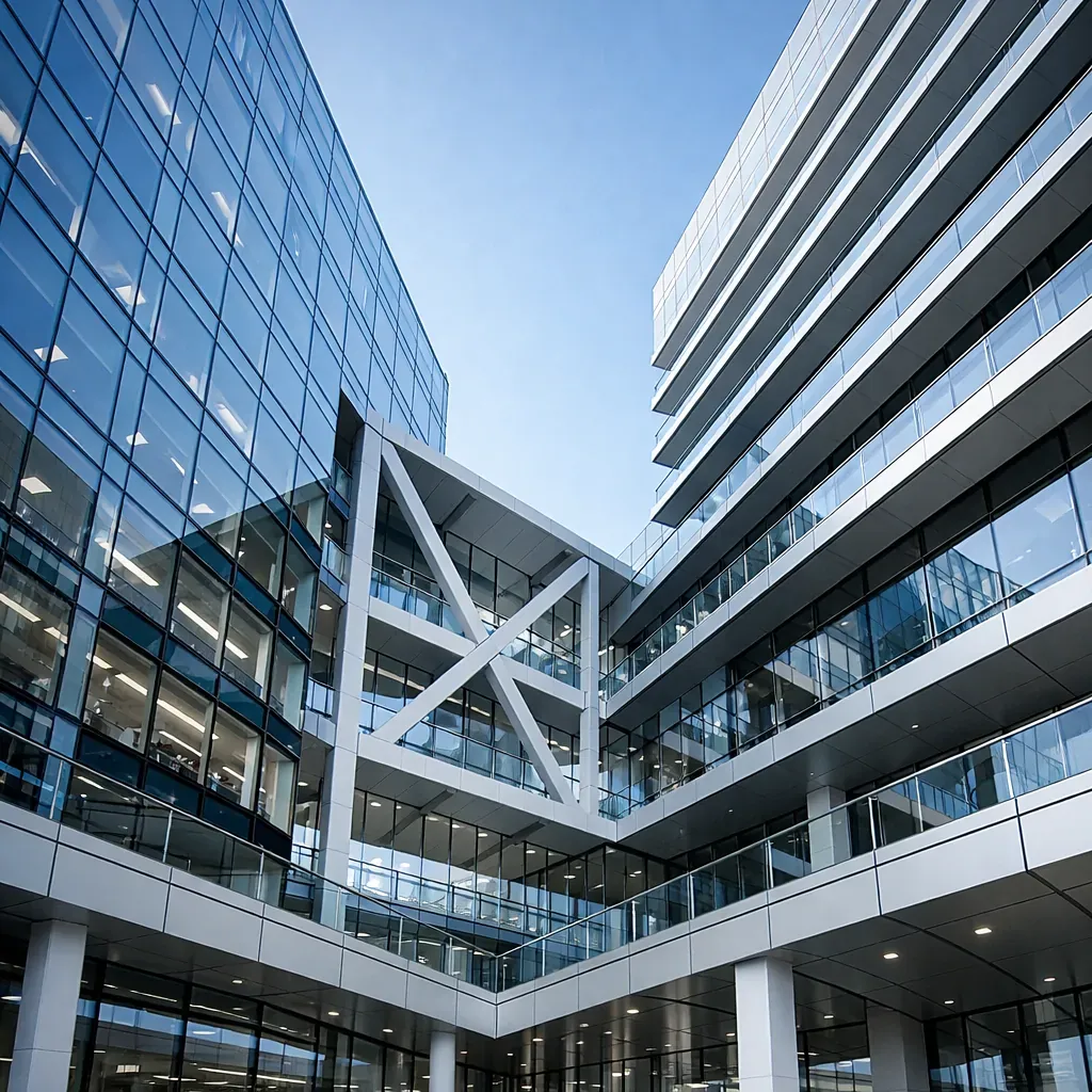 Modern corporate architecture representing structural clarity