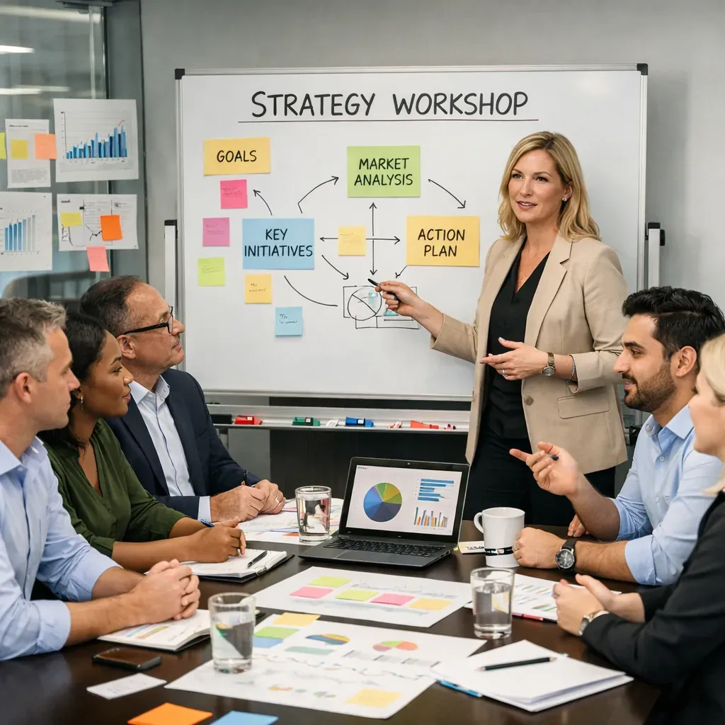Corporate team engaged in strategy workshop