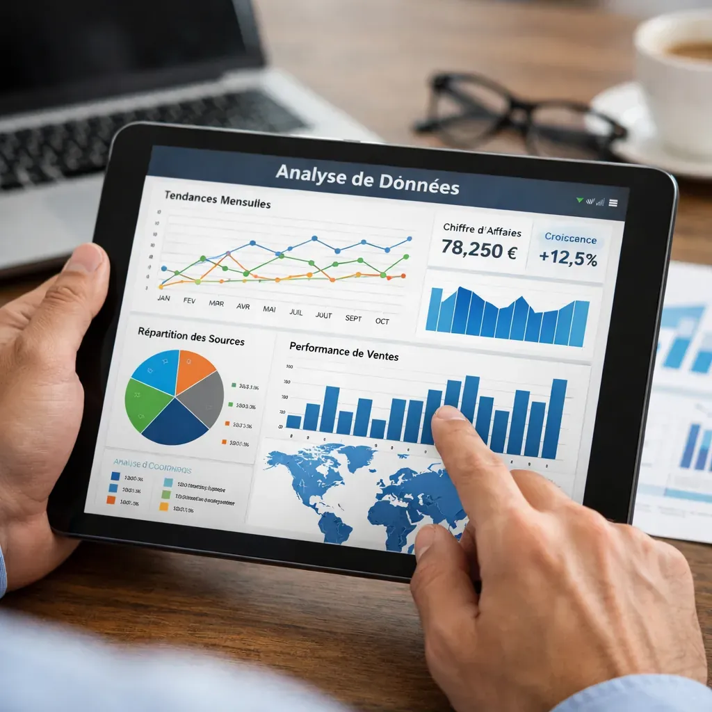 Hand holding a pen over analytics charts