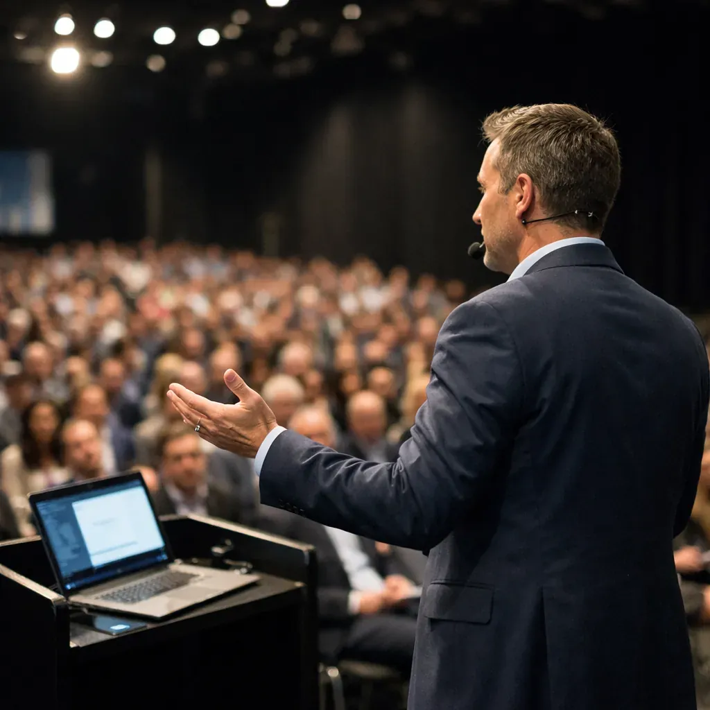 Speaker presenting to a large audience
