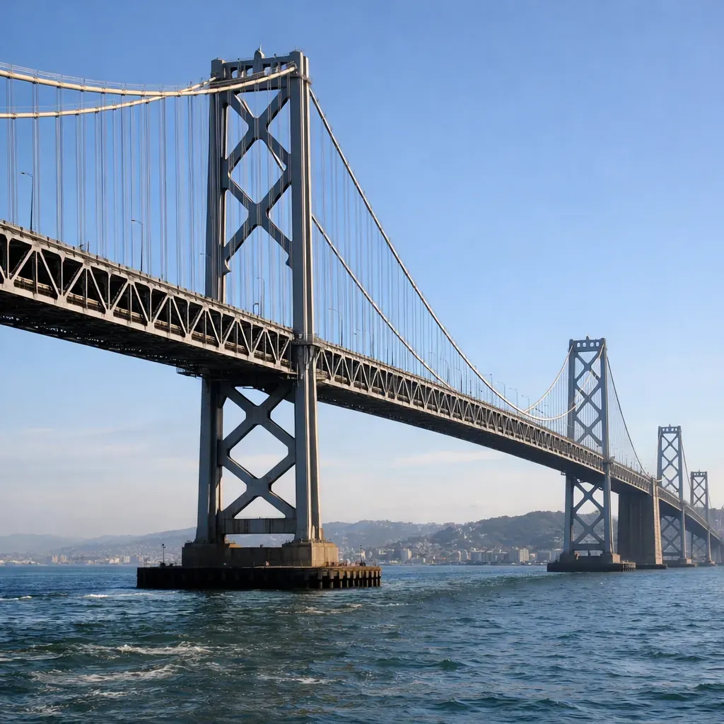Large suspension bridge structure over water