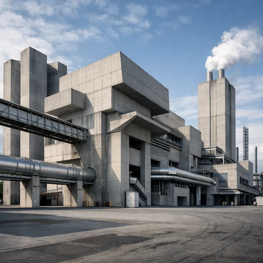 Modern concrete architecture of a large industrial complex