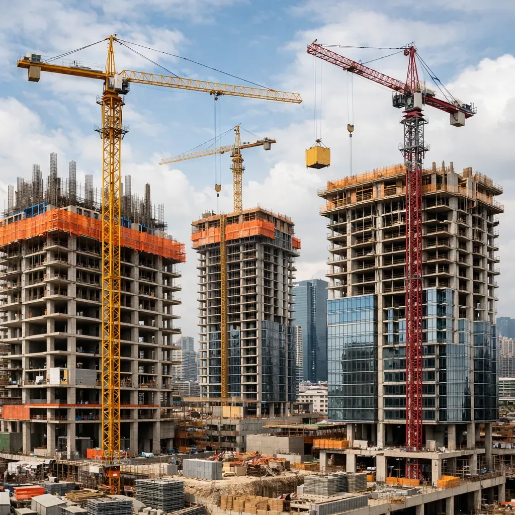 High-rise construction site with cranes