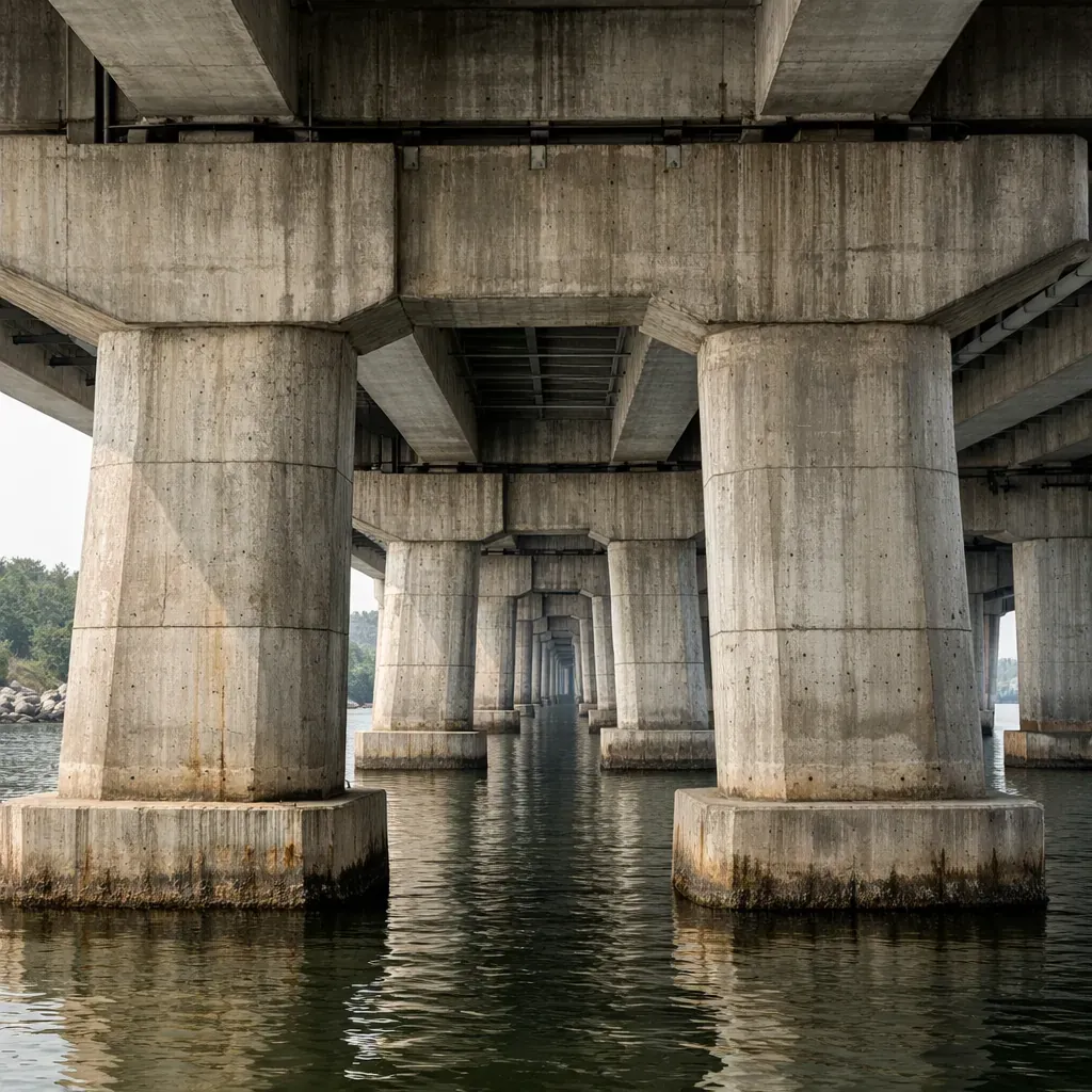 Bridge infrastructure concrete pillars