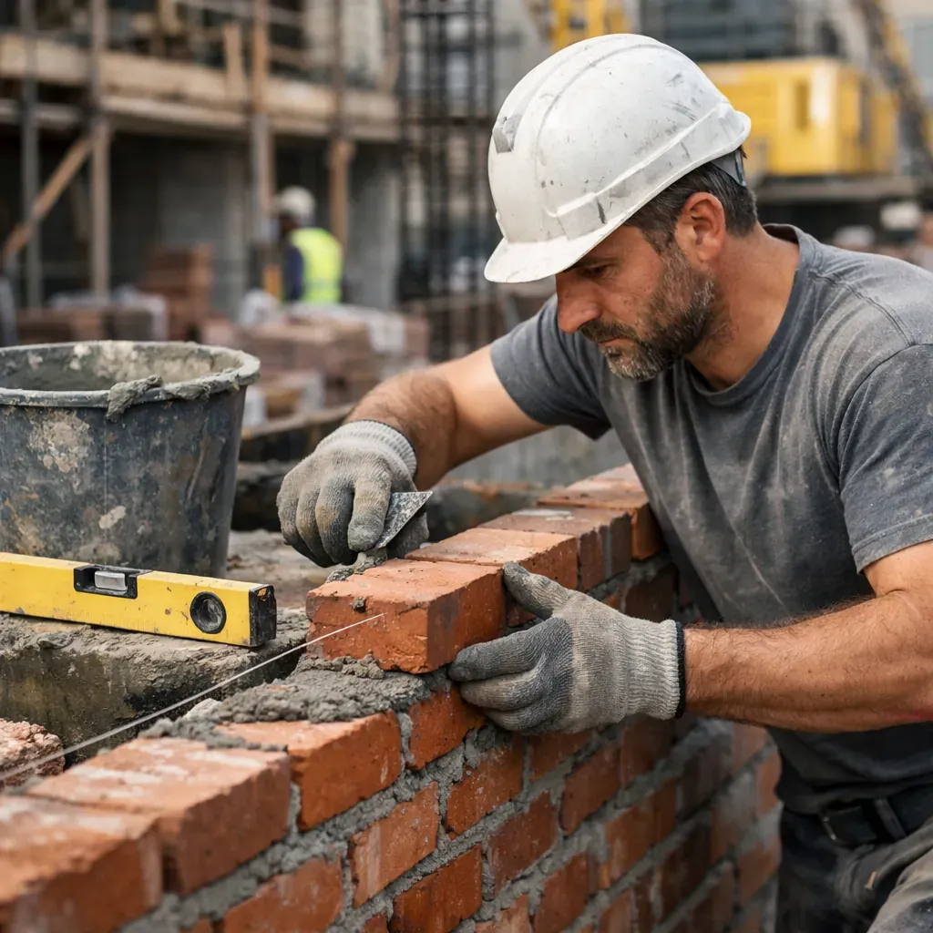 Construction worker pouring concrete foundation