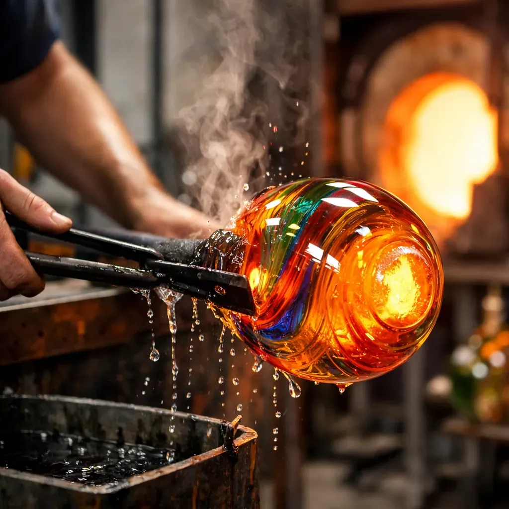 Colorful glassblowing process and art
