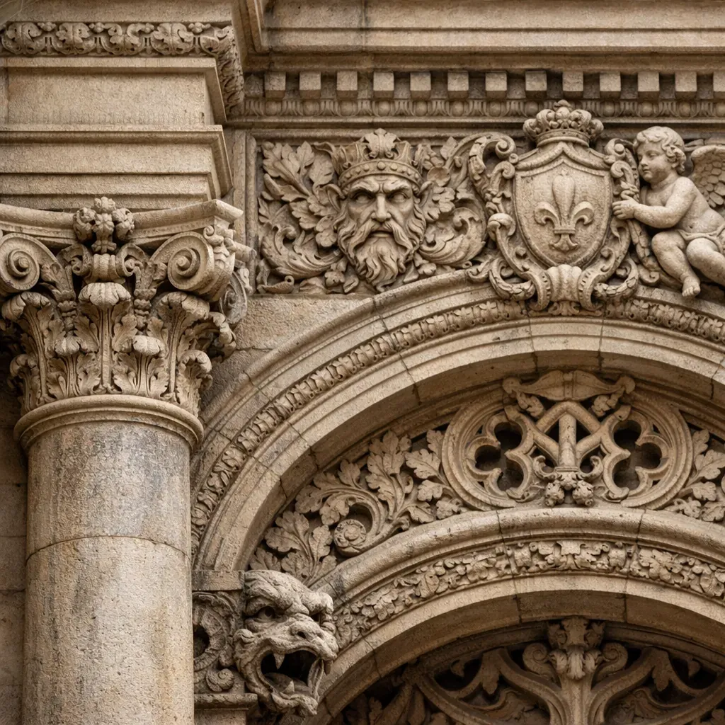 Detailed architectural stonework and craftsmanship
