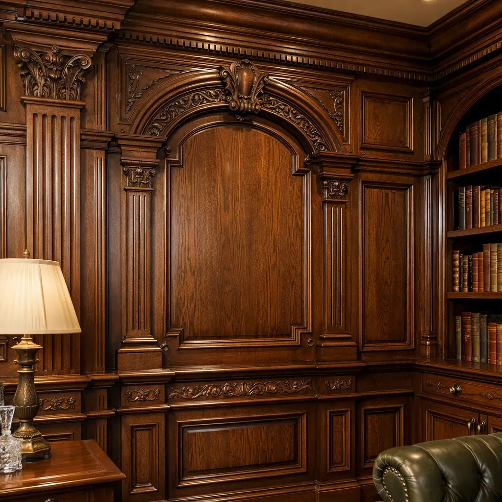 Detailed interior wooden paneling