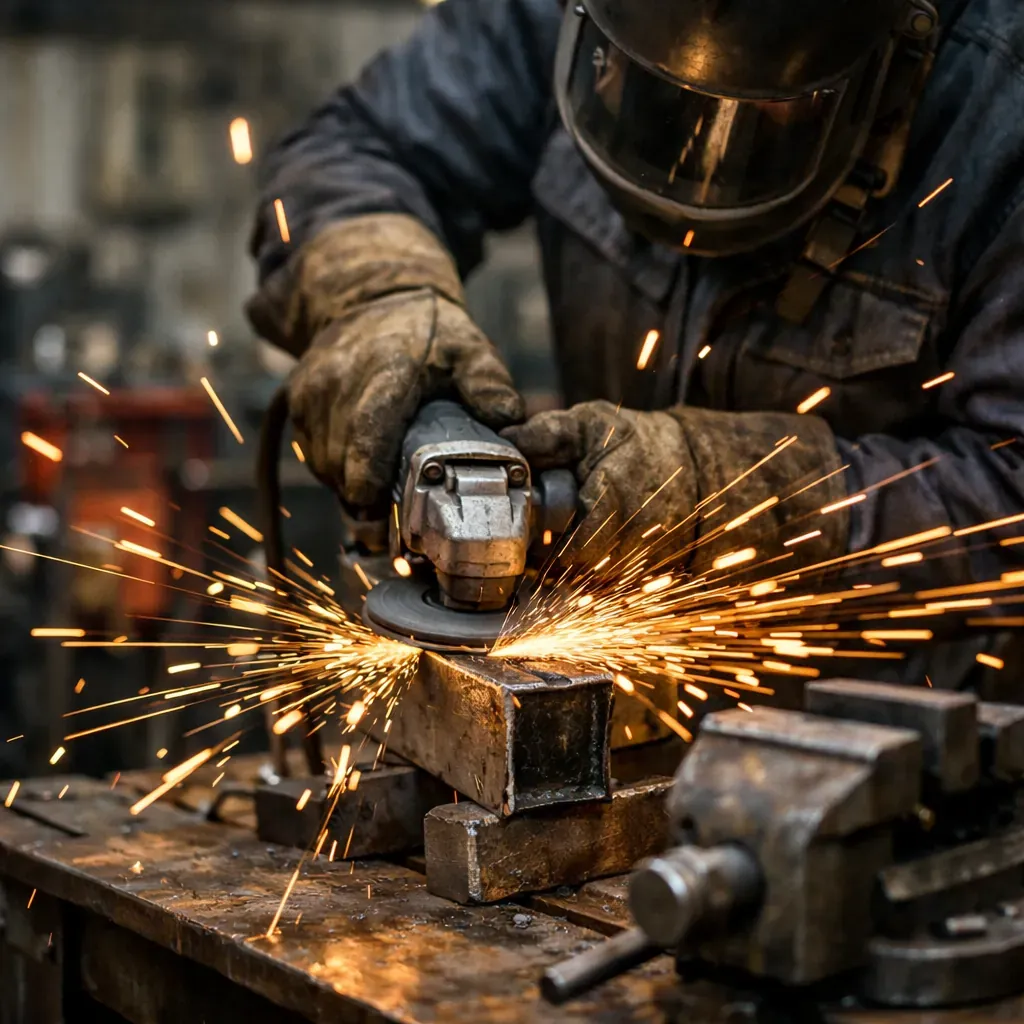 Sparks flying from metal fabrication in workshop