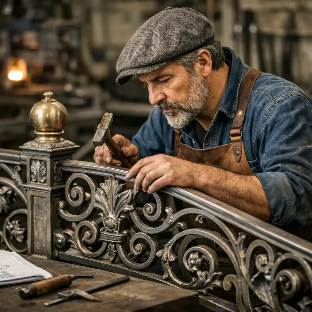 Master craftsman working on architectural metalwork