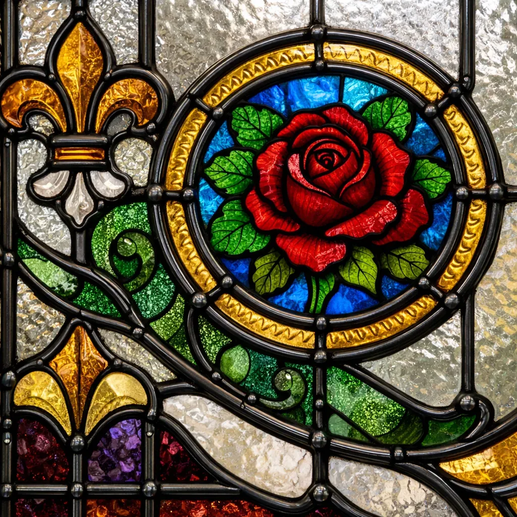 Close up of a restored stained glass window