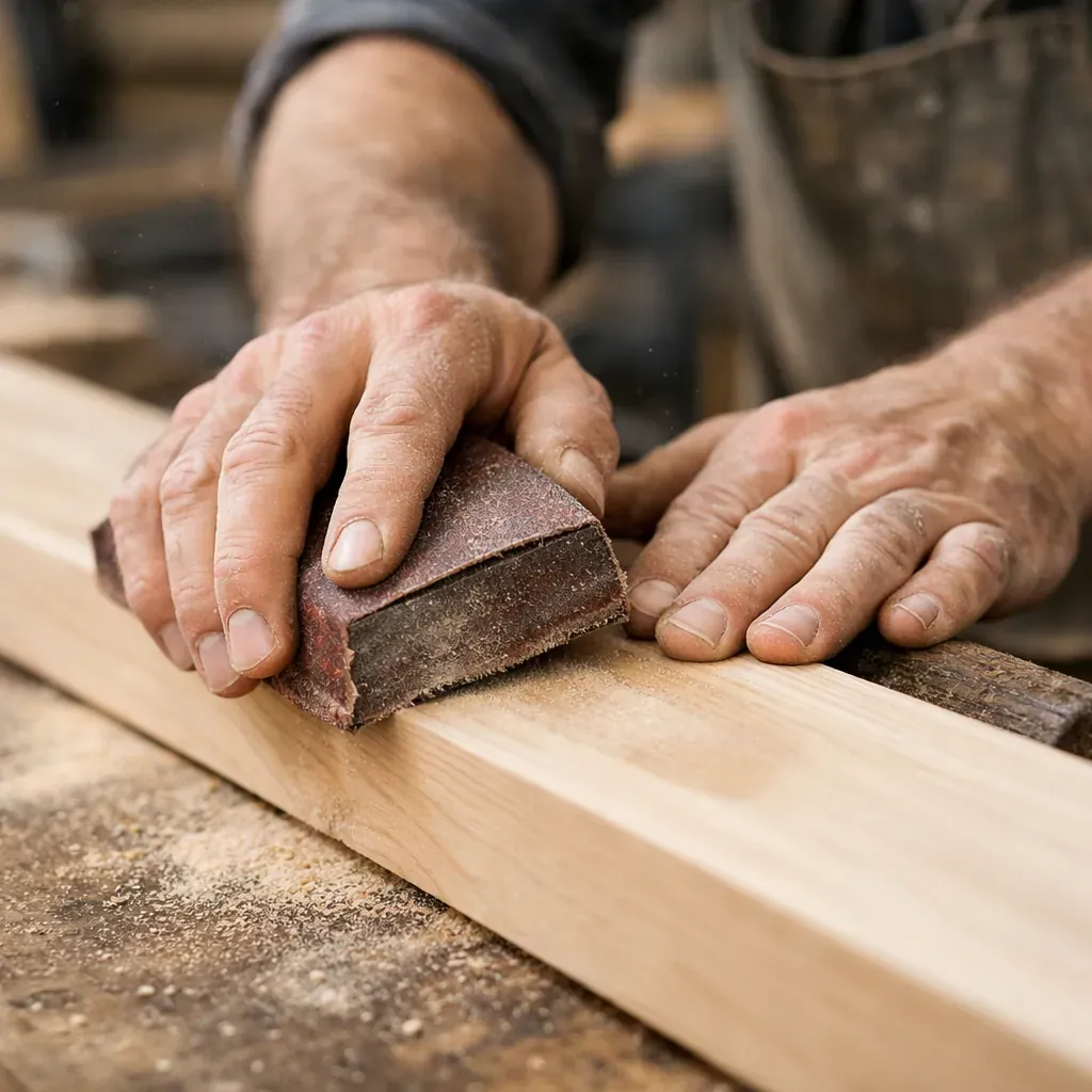 Artisan hands sanding timber