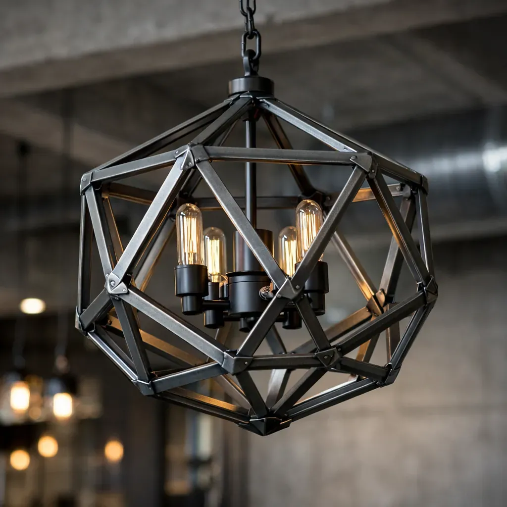 Industrial geometric metallic lighting fixture