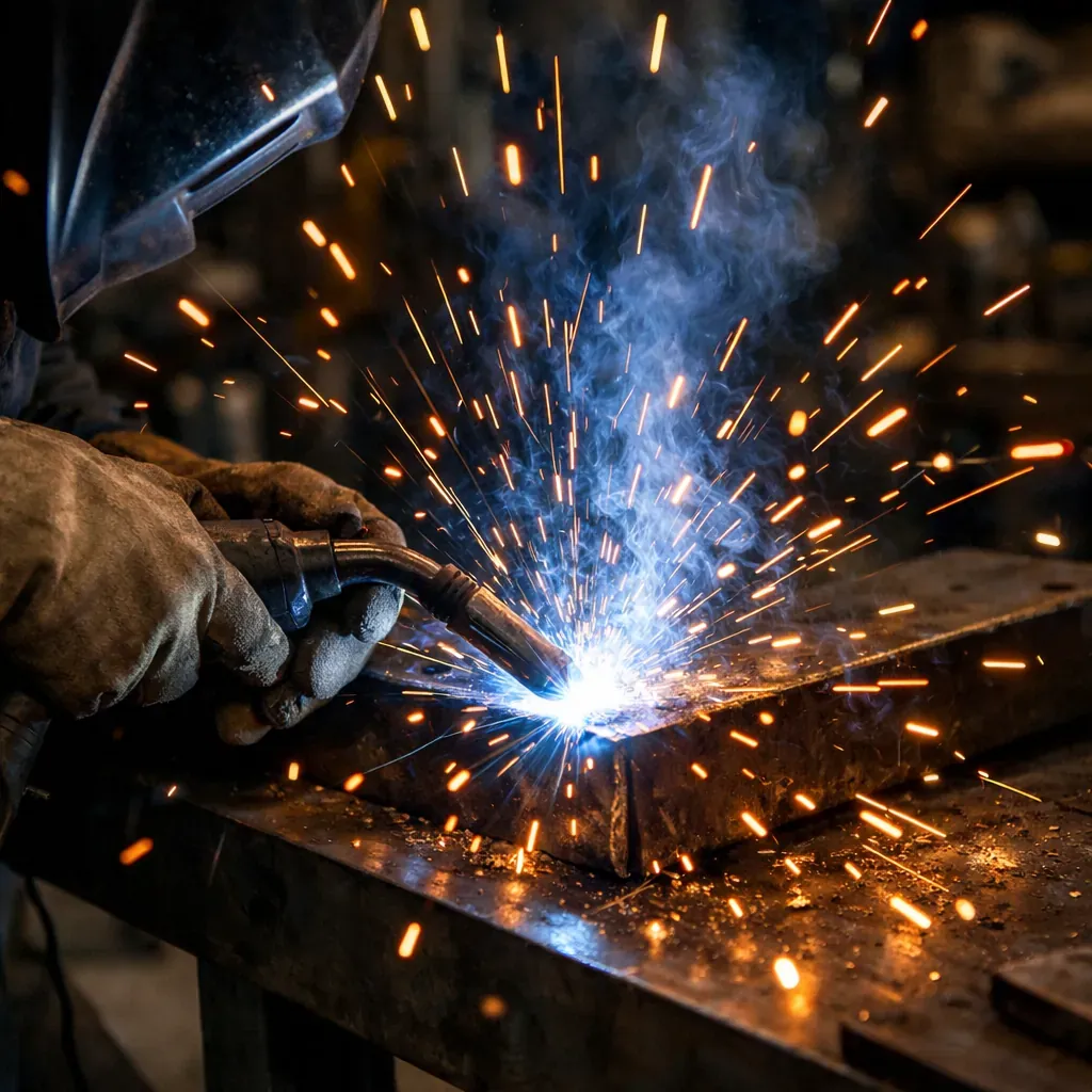 Sparks flying from metal welding work