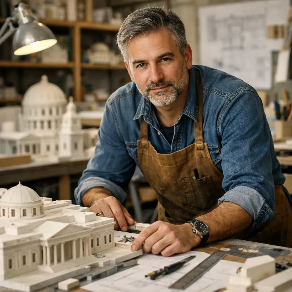 Professional craftsman in architectural workshop