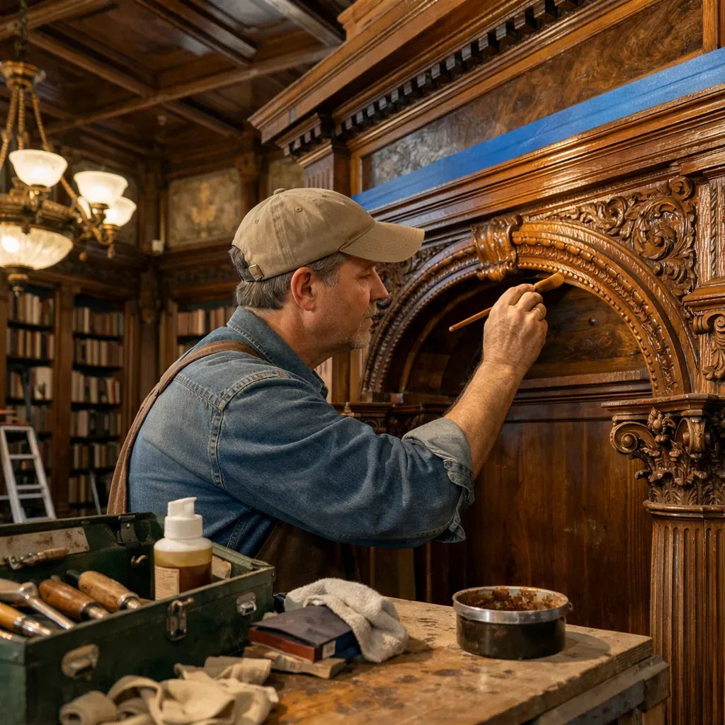 Heritage library restoration woodwork