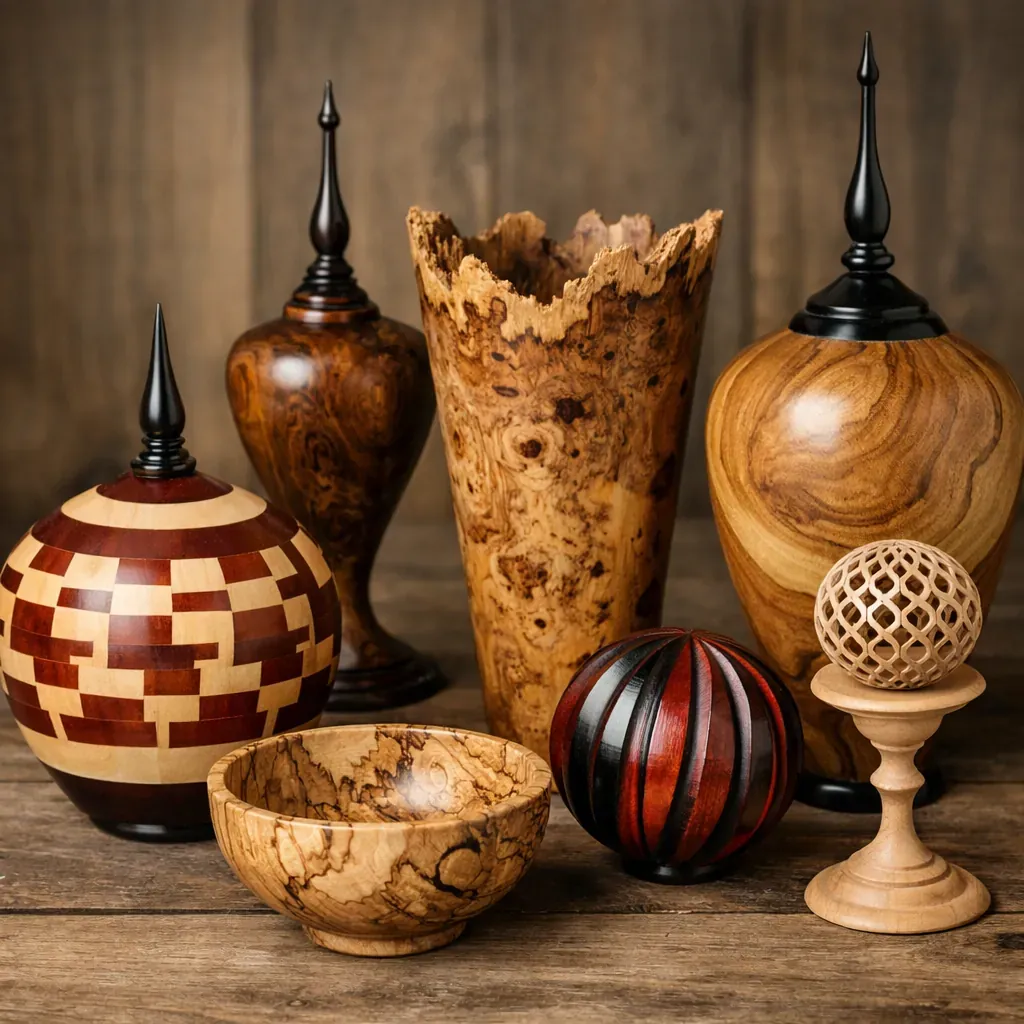 Turned wooden art pieces