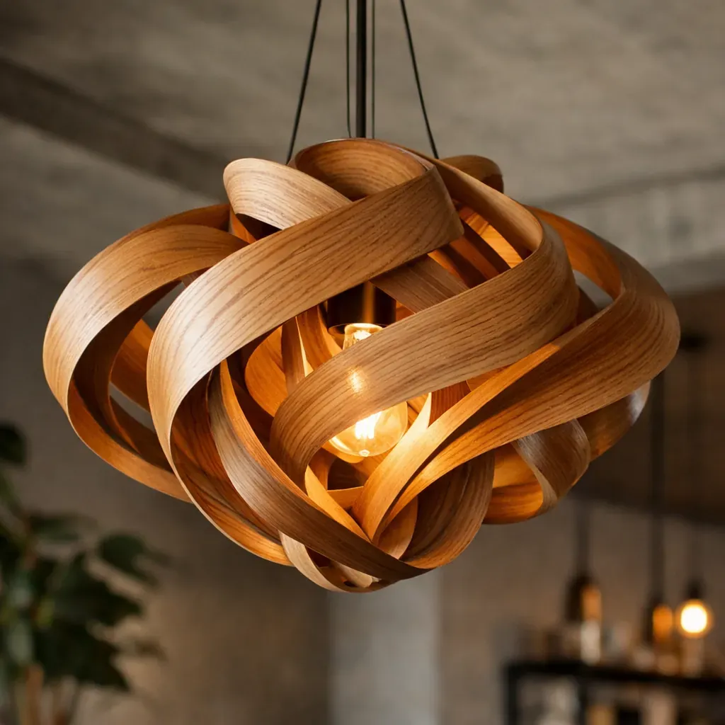 Sculptural wooden lighting fixture