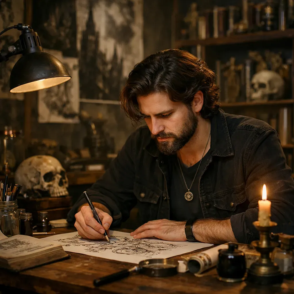 Elias Thorne working in his studio