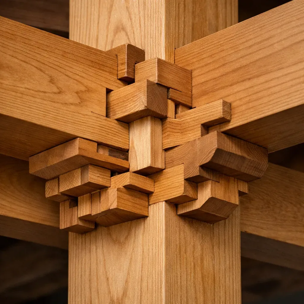 Intricate wood joinery detail