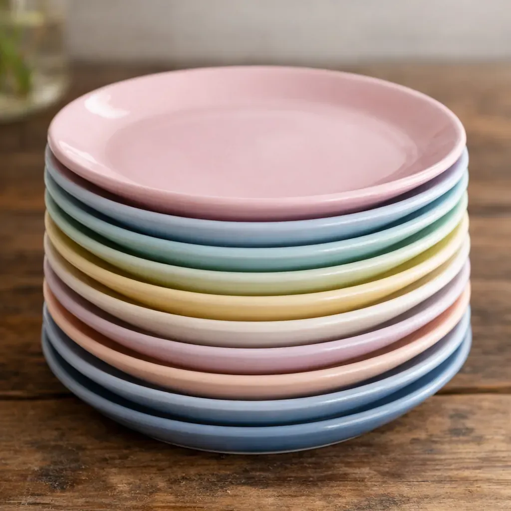 Stack of pastel colored ceramic plates