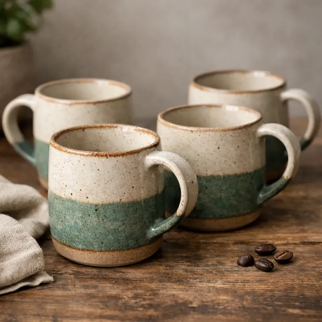 Set of matching handmade ceramic mugs