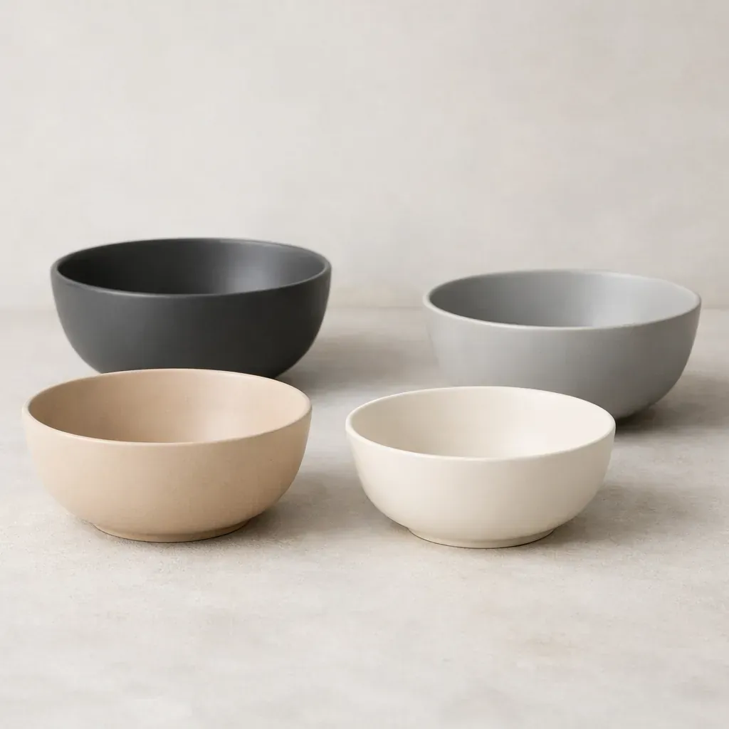 Minimalist ceramic bowls with matte finish
