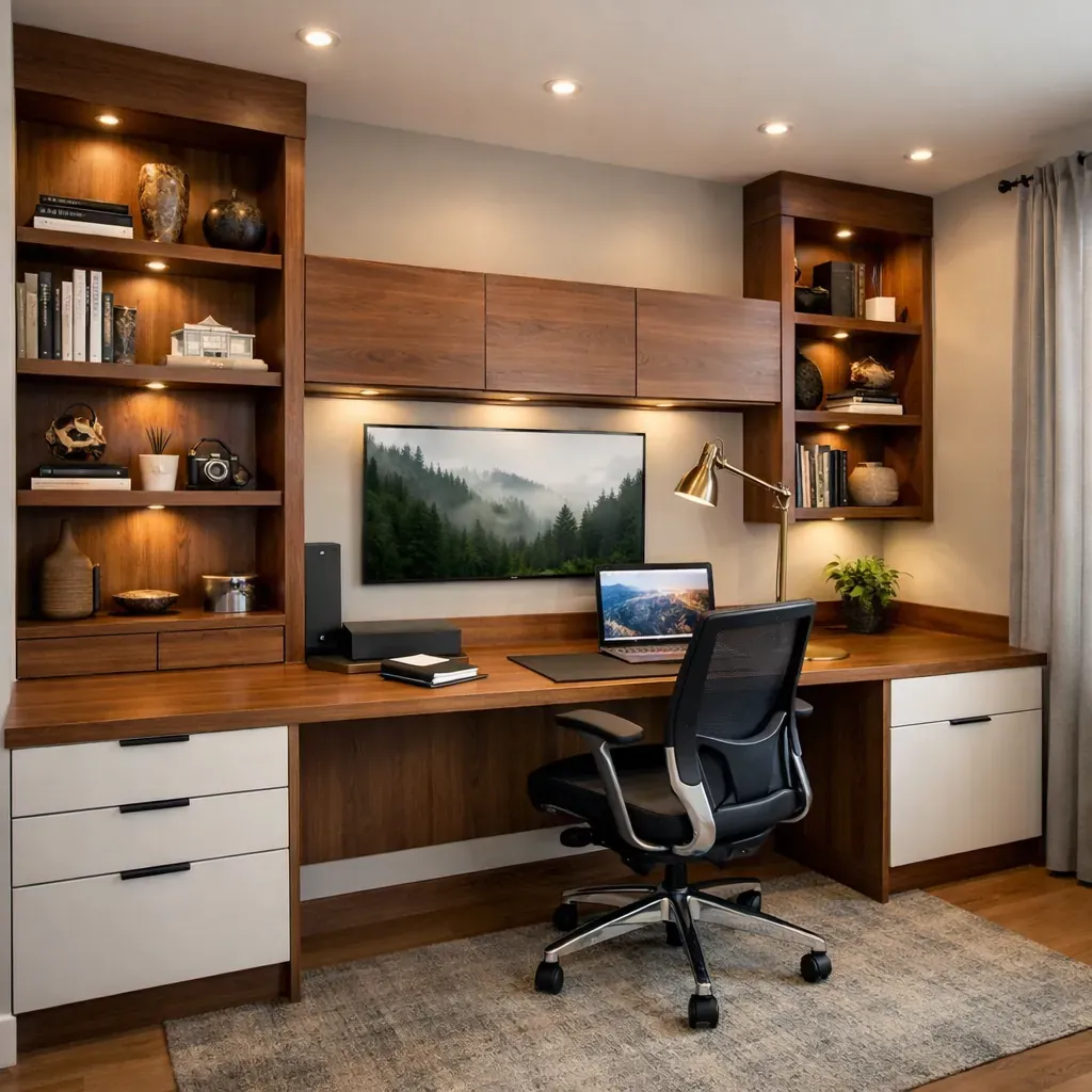 Clean wooden workspace desk setup