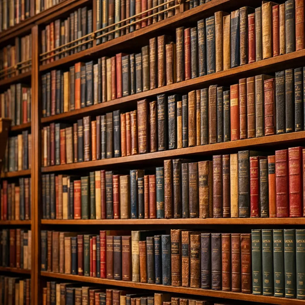 Detailed view of expansive library bookshelves