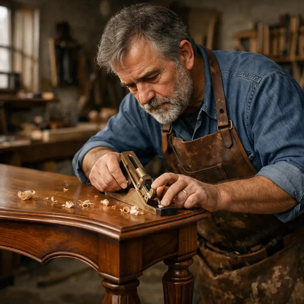 Master woodworker crafting fine furniture