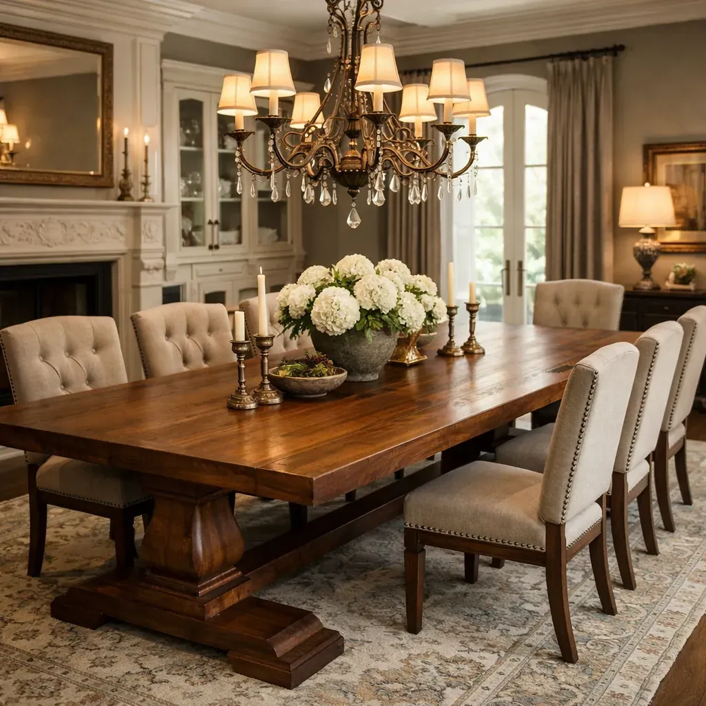 Large wooden dining table in elegant room