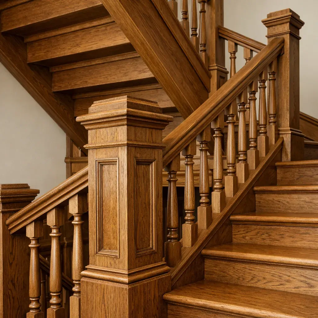 Detailed wooden staircase structure