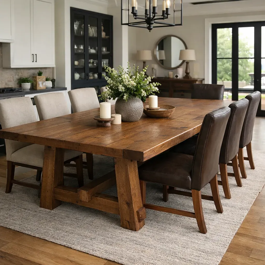 Large wooden dining table with chairs