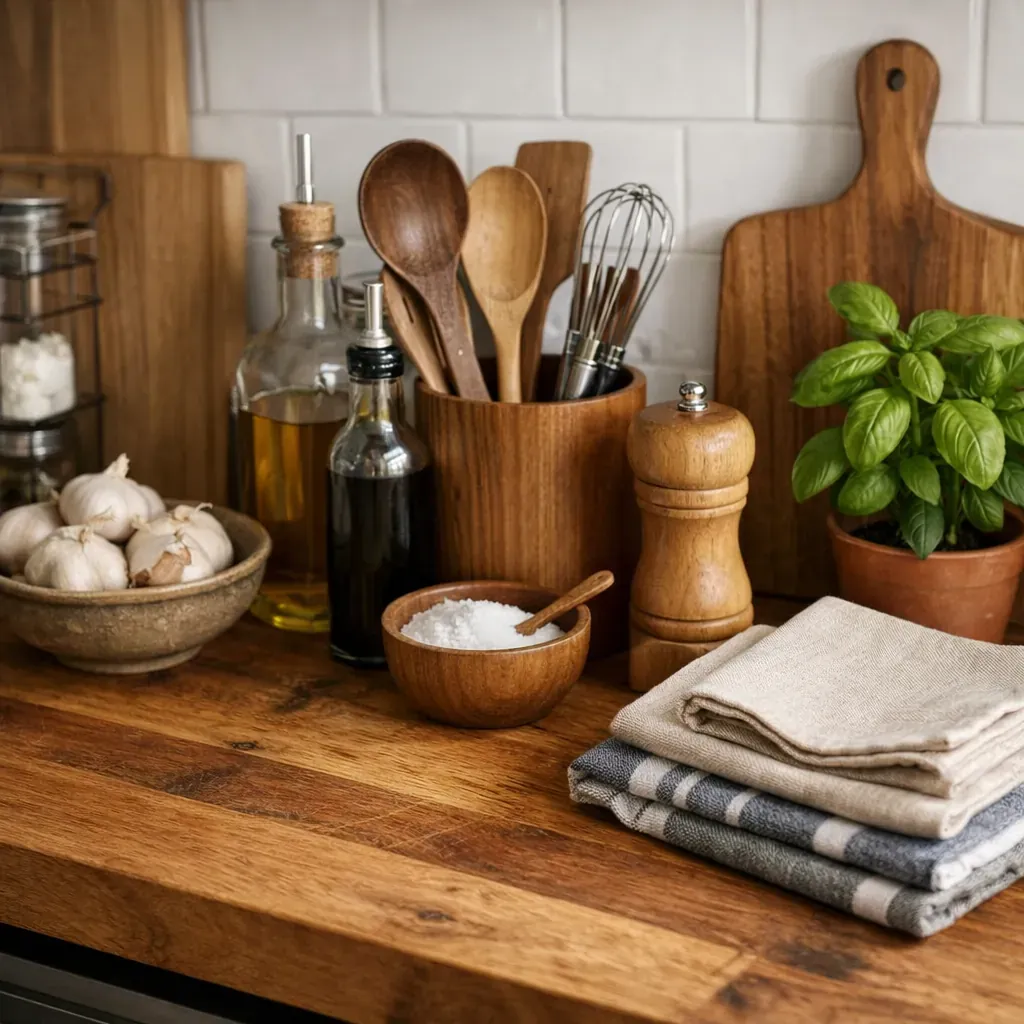 Wooden kitchen counter details
