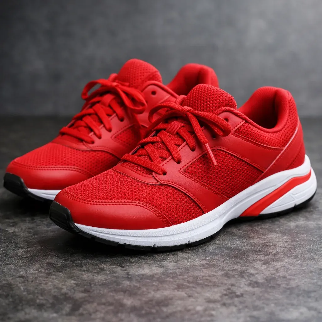 Vibrant red sneaker on dark background