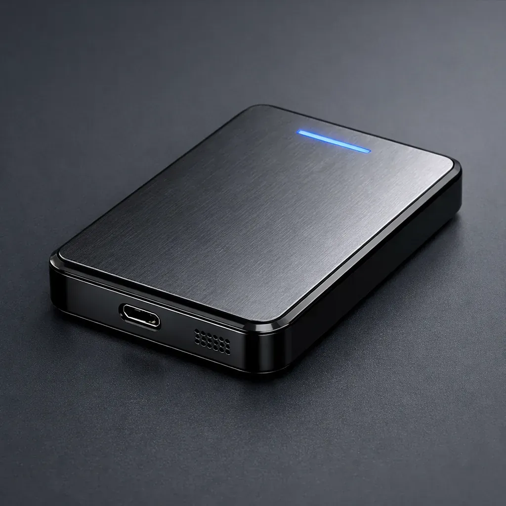 Sleek technological hardware product on a solid background