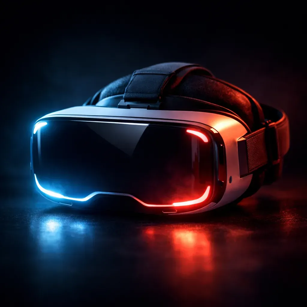 VR headset glowing in dark environment