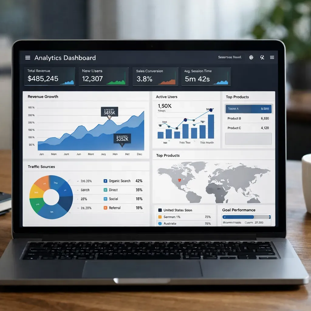 Data dashboard interface on a laptop screen