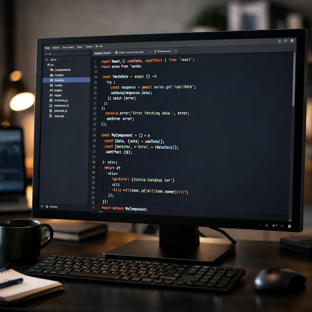 Developer tool interface with dark mode IDE layout