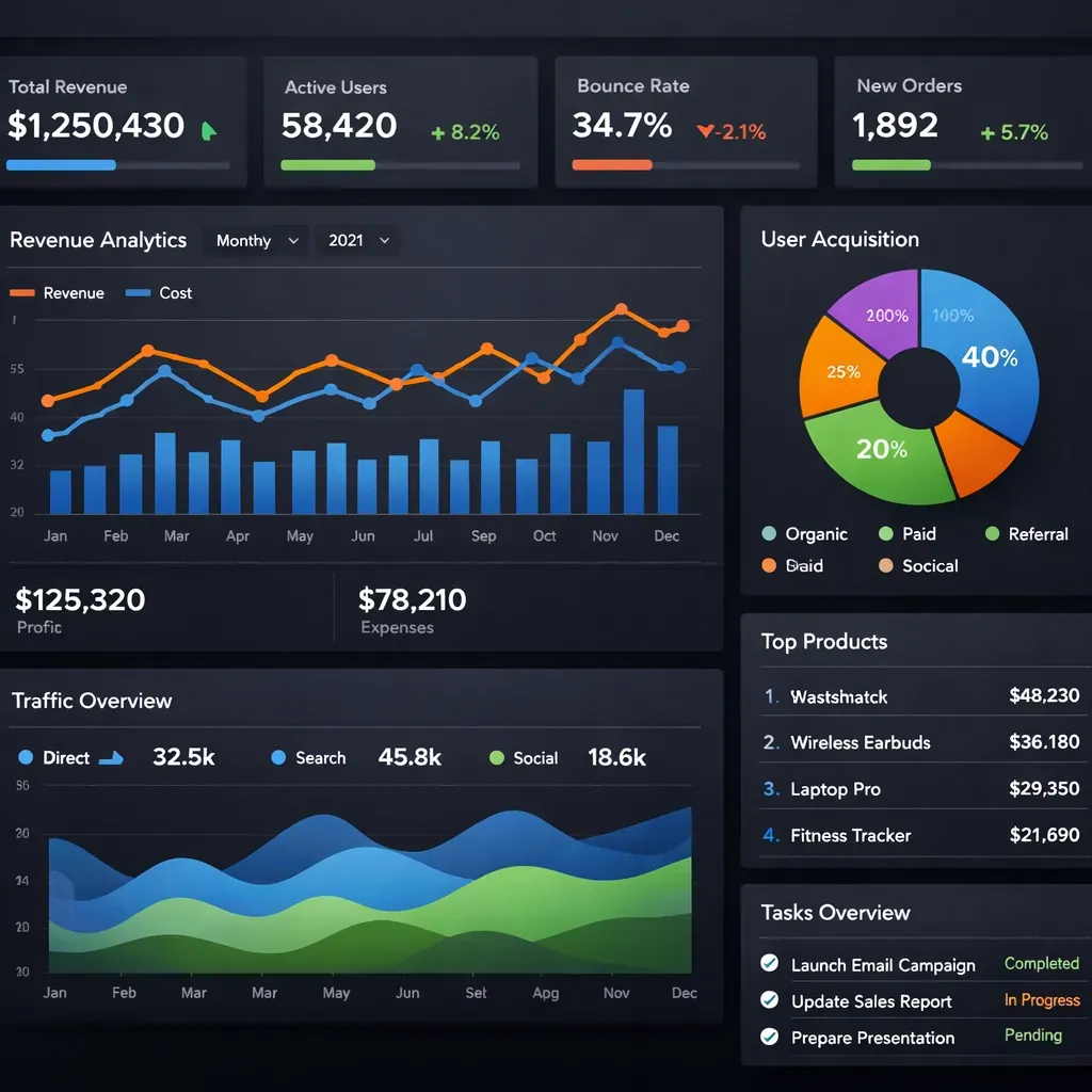 Dashboard data visualization interface