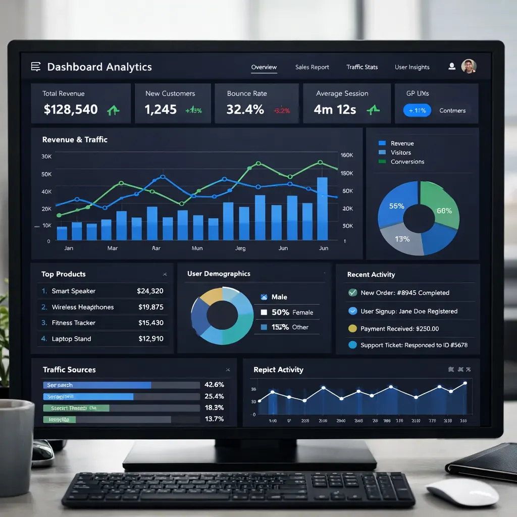 Data dashboard interface on a screen