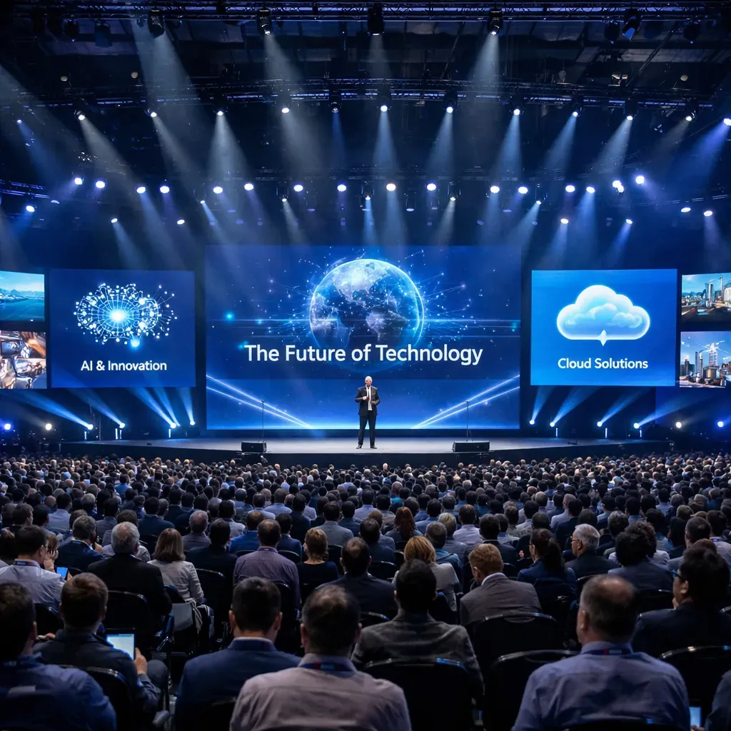 Large stage view of a massive technology conference