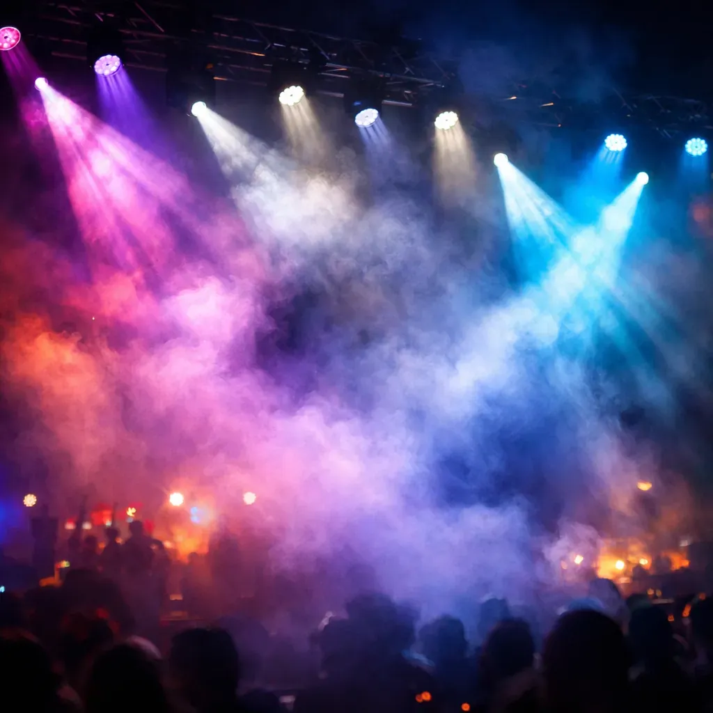 Vibrant event lighting and atmospheric smoke