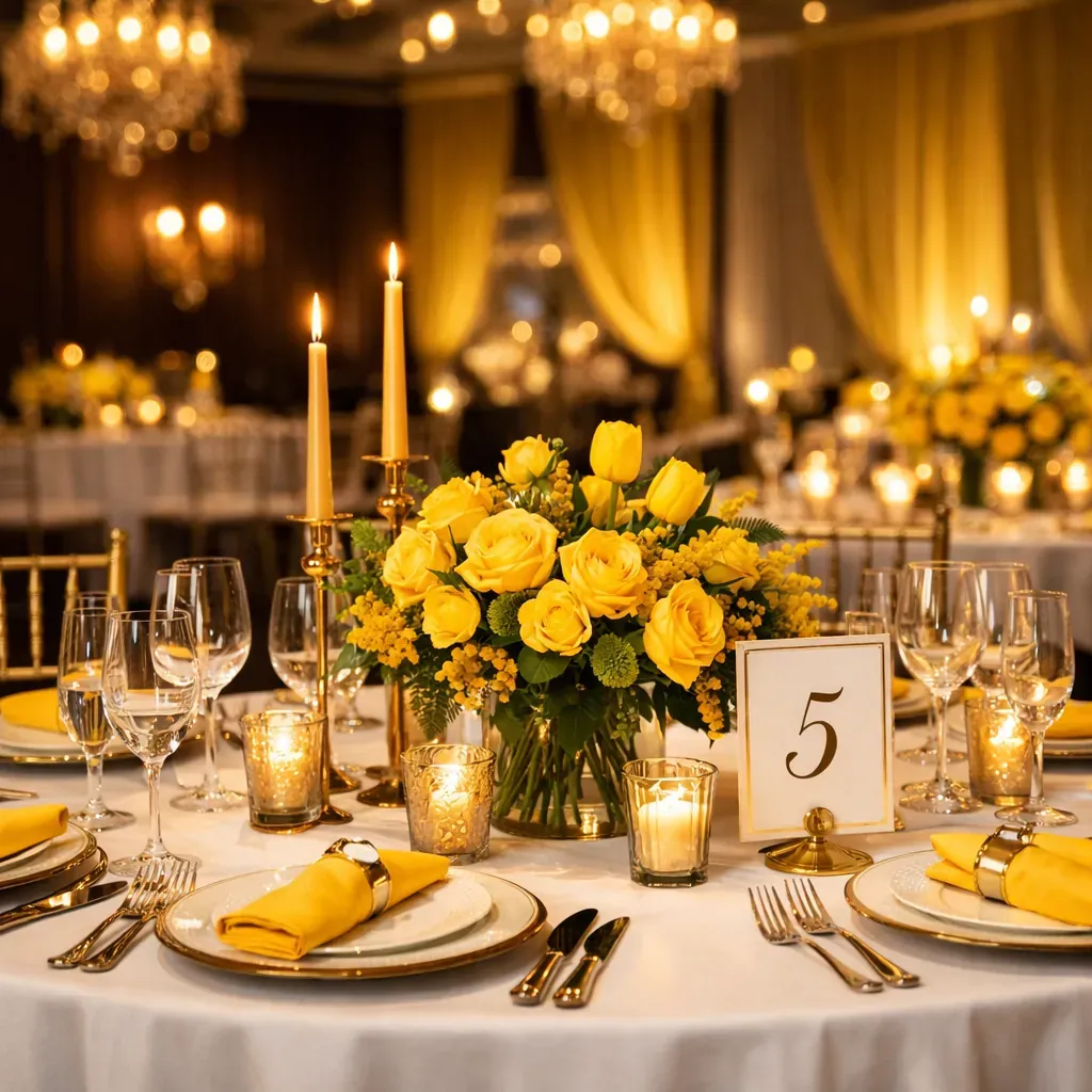 Elegant gala dinner setting with yellow accents