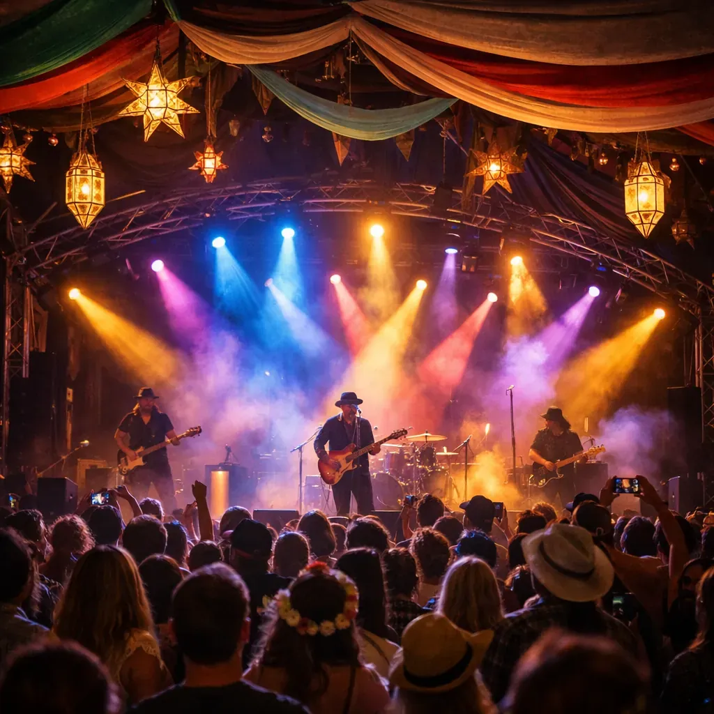 Vibrant stage lighting at a boutique music festival